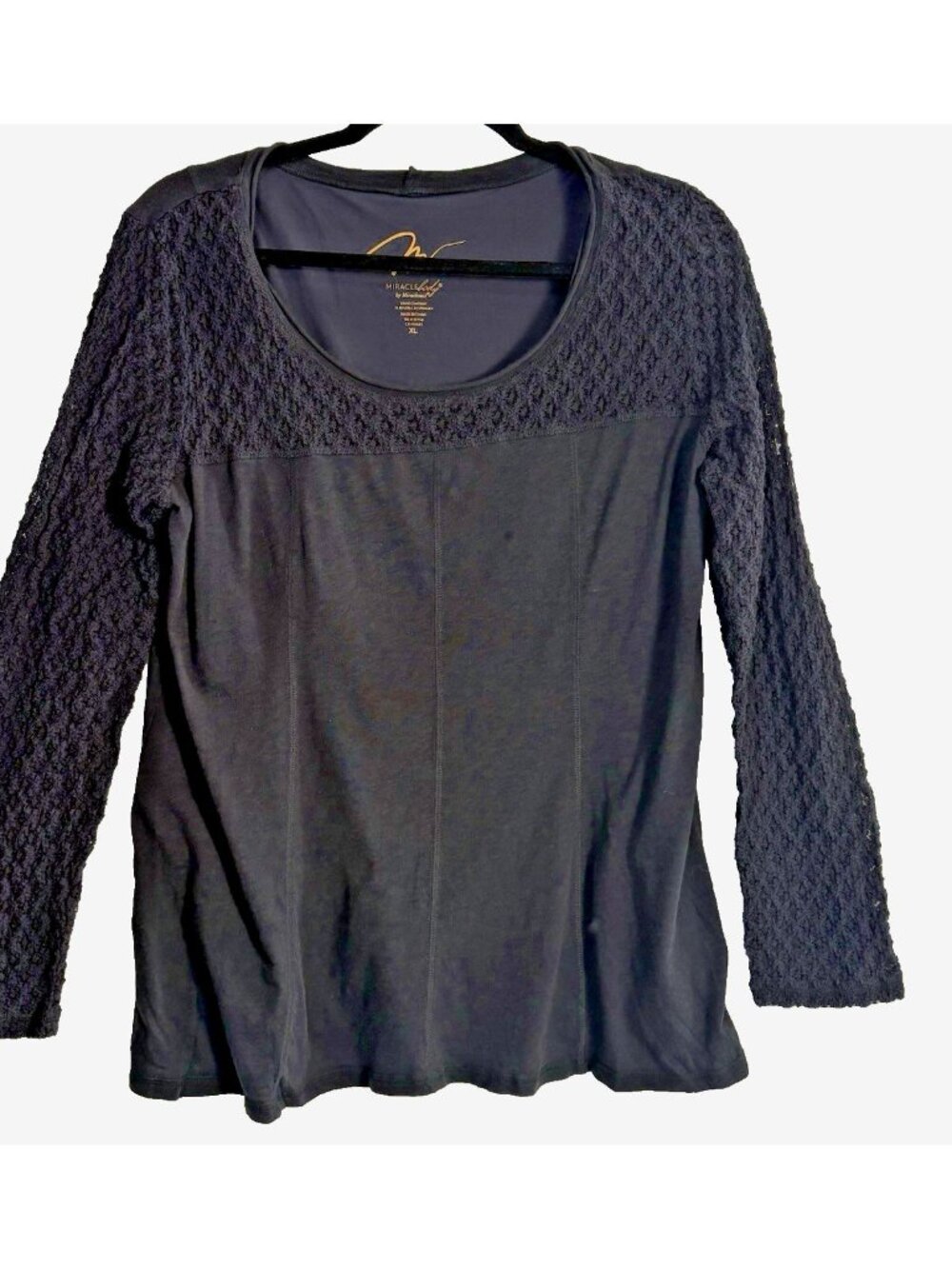 MIRCALEBODY‎ By Miraclesuit Long Sleeve Loose Knit Top Sz XL Black Tunic 59-18